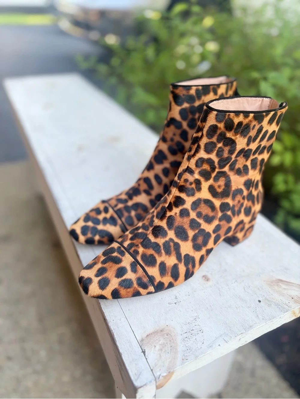 J.Crew – Ankle Boots – Roxie Cap-Toe Ankle Boots in Calf Hair – Leopard – Sz. 8.